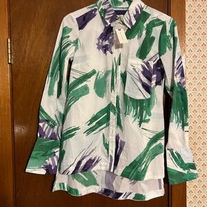 Maeve Green and Purple Artistic Blouse Anthropologie